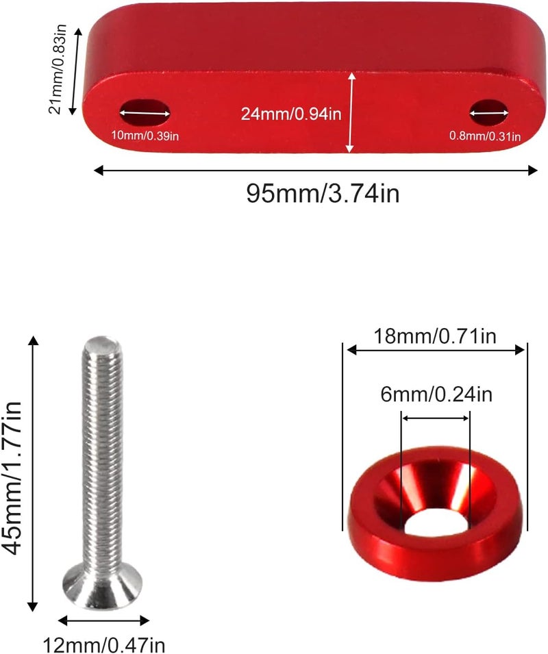 YESHMA Front Hood Vent Space Riser Spacer Modification Kit, Hood Riser Compatible with Honda Civic Acura Integra, Aluminum Alloy Car Hood Vent Spacer Riser for CRX Del Sol (Red) - Image 4